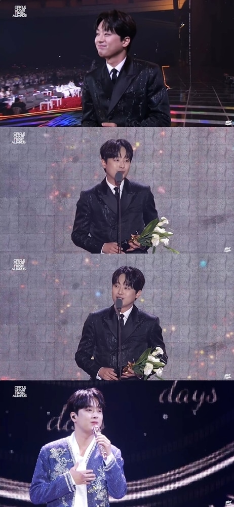 가수 이찬원이 '써클차트 뮤직 어워즈 2023'에서 올해의 장르상을 수상했다.