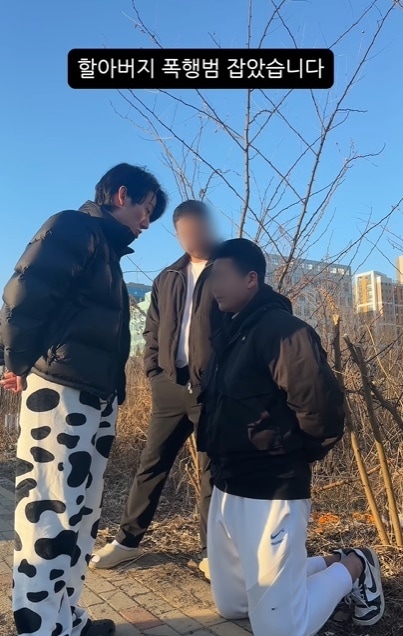 BJ 신태일과 일행이 남학생을 훈계하고 있는 모습. (인스타그램 갈무리)