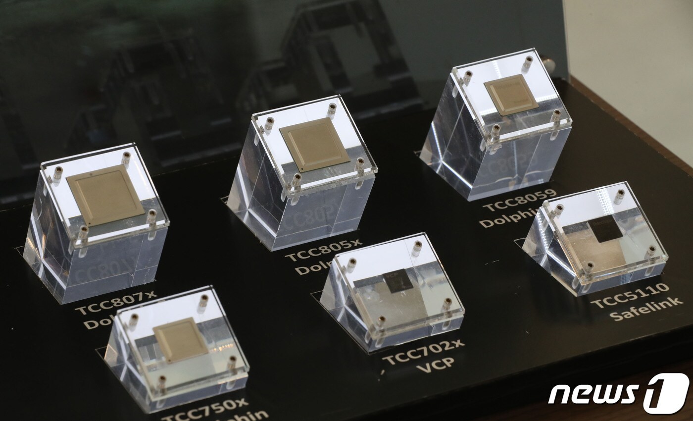 경기 성남시 수정구에 위치한 반도체 설계 전문기업 텔레칩스에 차량용 반도체가 전시되어 있다. 2024.1.16/뉴스1 ⓒ News1 김영운 기자