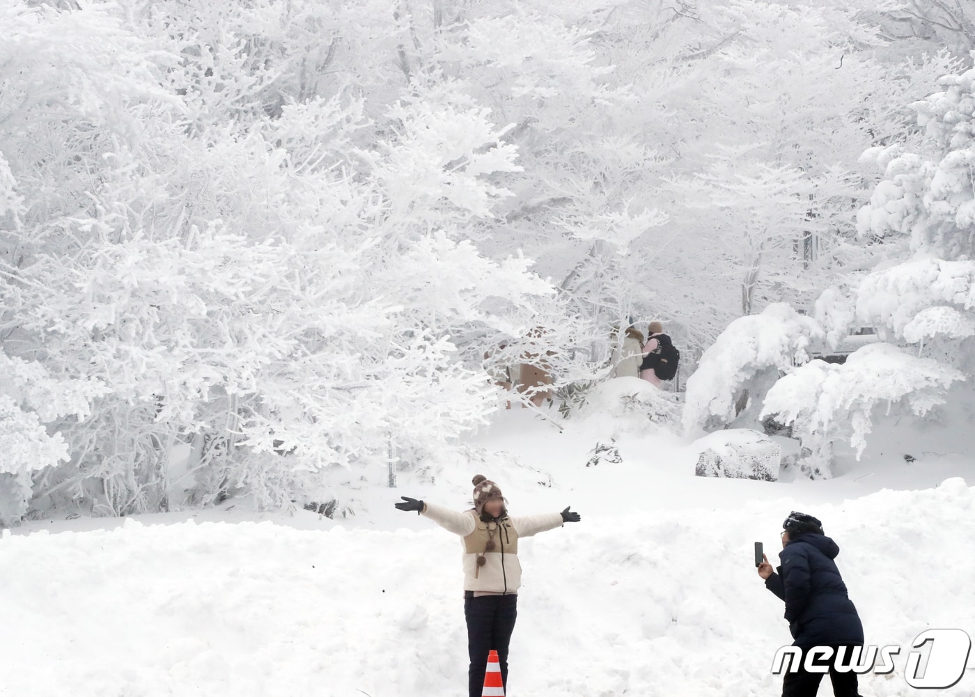 한라산국립공원 1100고지휴게소에서 관광객들이 설경을 감상하고 있다. 2024.1.25/뉴스1 ⓒ News1 오현지 기자