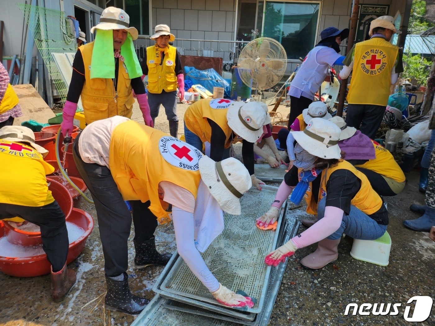 대전세종적십자 봉사자 수해 복구 모습.&#40;대전세종적십자 제공&#41;/뉴스1