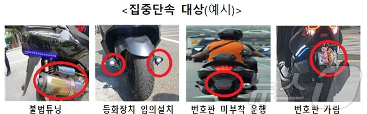 대구시는 오는 7∼18일 시내 주요도로, 이면도로에서 교통안전을 위협하는 이륜자동차 불법 운행을 단속한다. 사진은 집중 단속 예시. &#40;대구시 제공&#41;/뉴스1