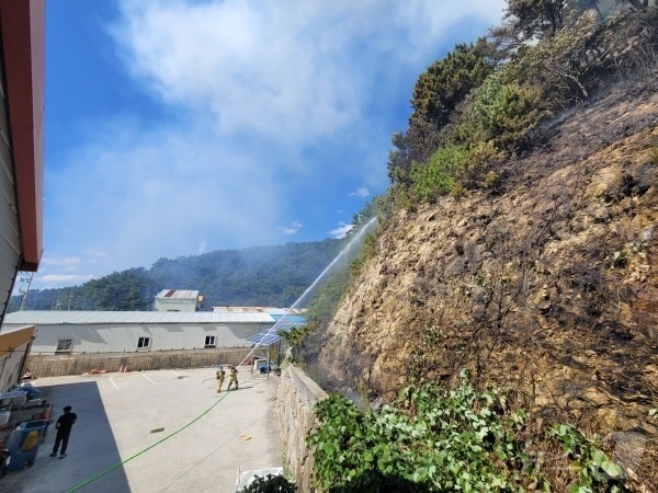 경남 통영시 산양읍 삼덕리 야산에 불이 나 산림당국이 진화에 나섰다.&#40;산림청 제공&#41;