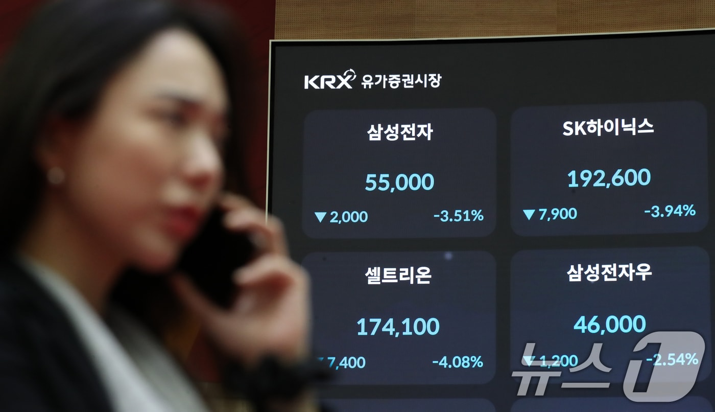 11일 서울 여의도 한국거래소 전광판에 종가가 표시되고 있다. 이날 코스피 지수는 전 거래일 대비 29.49p(1.15%) 내린 2,531.66, 코스닥 지수는 14.54p(1.96%) 내린 728.84, 달러·원 환율은 전 거래일 대비 8.3원 오른 1394.7원을 기록하고 있다. 2024.11.11/뉴스1 ⓒ News1 이승배 기자