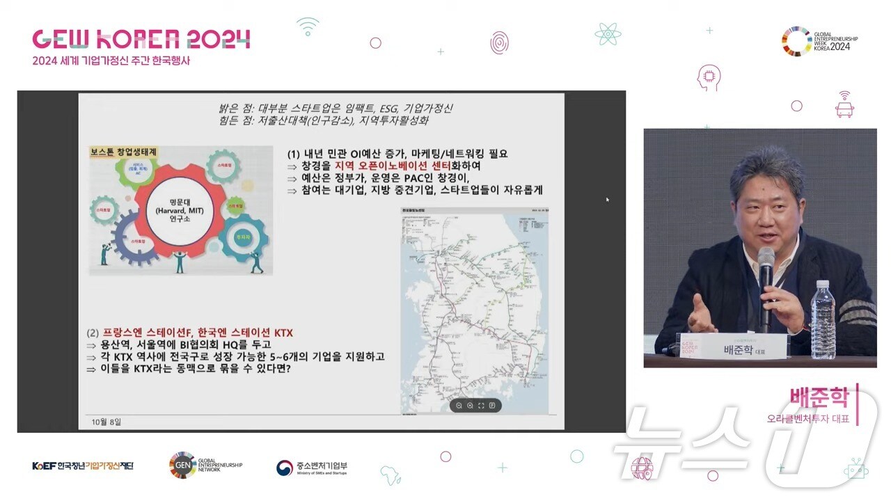 배준학 오라클벤처투자 벤처투자부문 사장(2024 세계 기업가정신 주간 한국행사 개막식 생중계 갈무리)