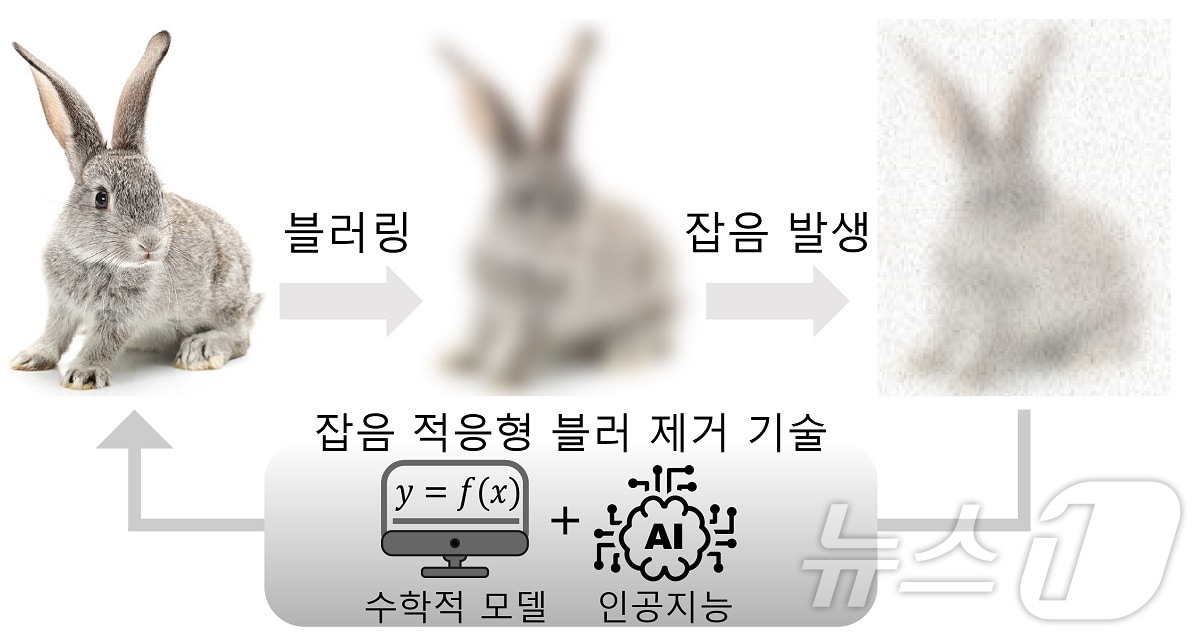 영상의 블러링 및 잡음에 의한 손상 과정과 연구진이 제안한 잡음 적응형 블러 제거기술이 적용되는 과정.&#40;KAIST 제공&#41;/뉴스1