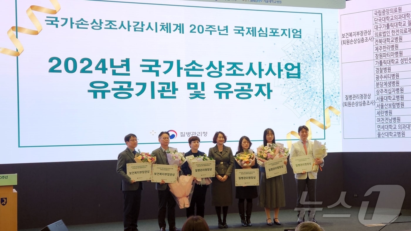 울산대학교병원이 27일 질병관리청 주최 ‘국가손상조사감시체계 20주년 국제심포지엄’에서 국가 응급의료사업과 보건통계 향상에 기여한 공로를 인정받아 표창을 수상하고 있다.&#40;울산대학교병원 제공&#41;