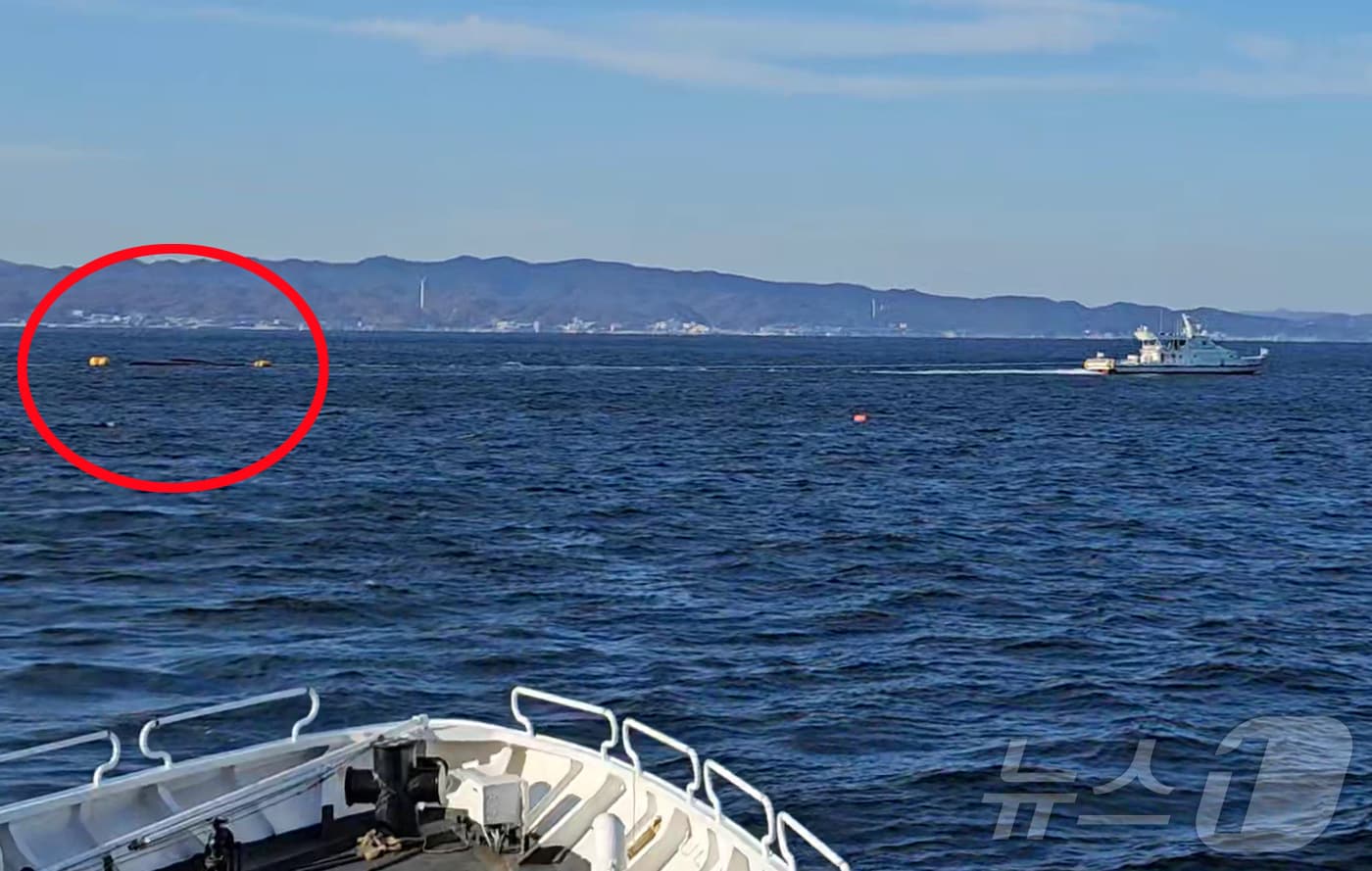 경북 포항해양경찰서와 경주시 등이 9일 경주시 감포 동방 6km 해상에서 발생한 어선충돌 사고와 관련 사고 선박 예인에 난항을 겪고 있는 것으로 나타났다. 사진은 예인을 준비하고 있는 모습. (포항해양경찰서제공) 2024.12.10/뉴스1
