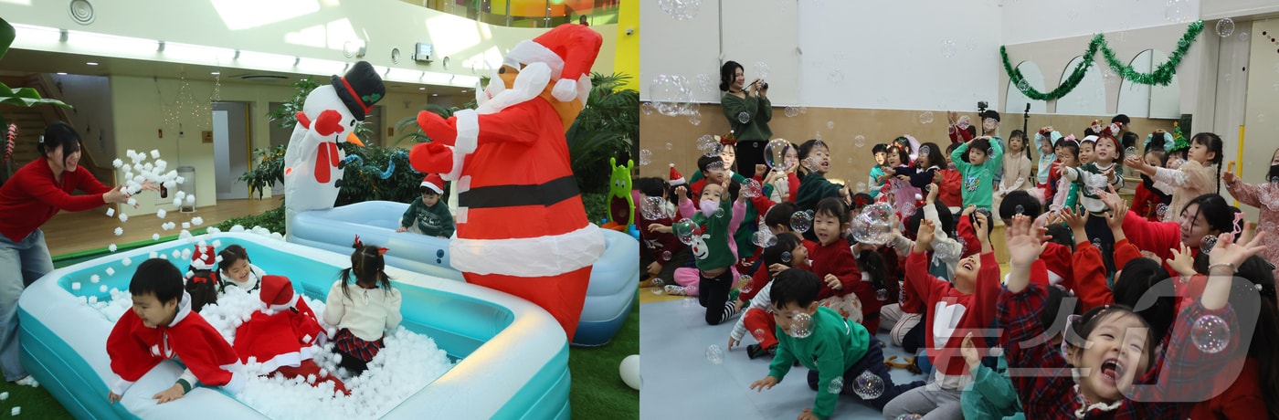 포스코 포항제철소는 24일 크리스마스를 맞아 직장어린이집인 지곡과 동촌어린이집에서 특별한 이벤트를 진행했다.  사진 왼쪽은 동촌어린이집 모습.(포스코 포항제철소 제공) 2024.12.24/뉴스1 