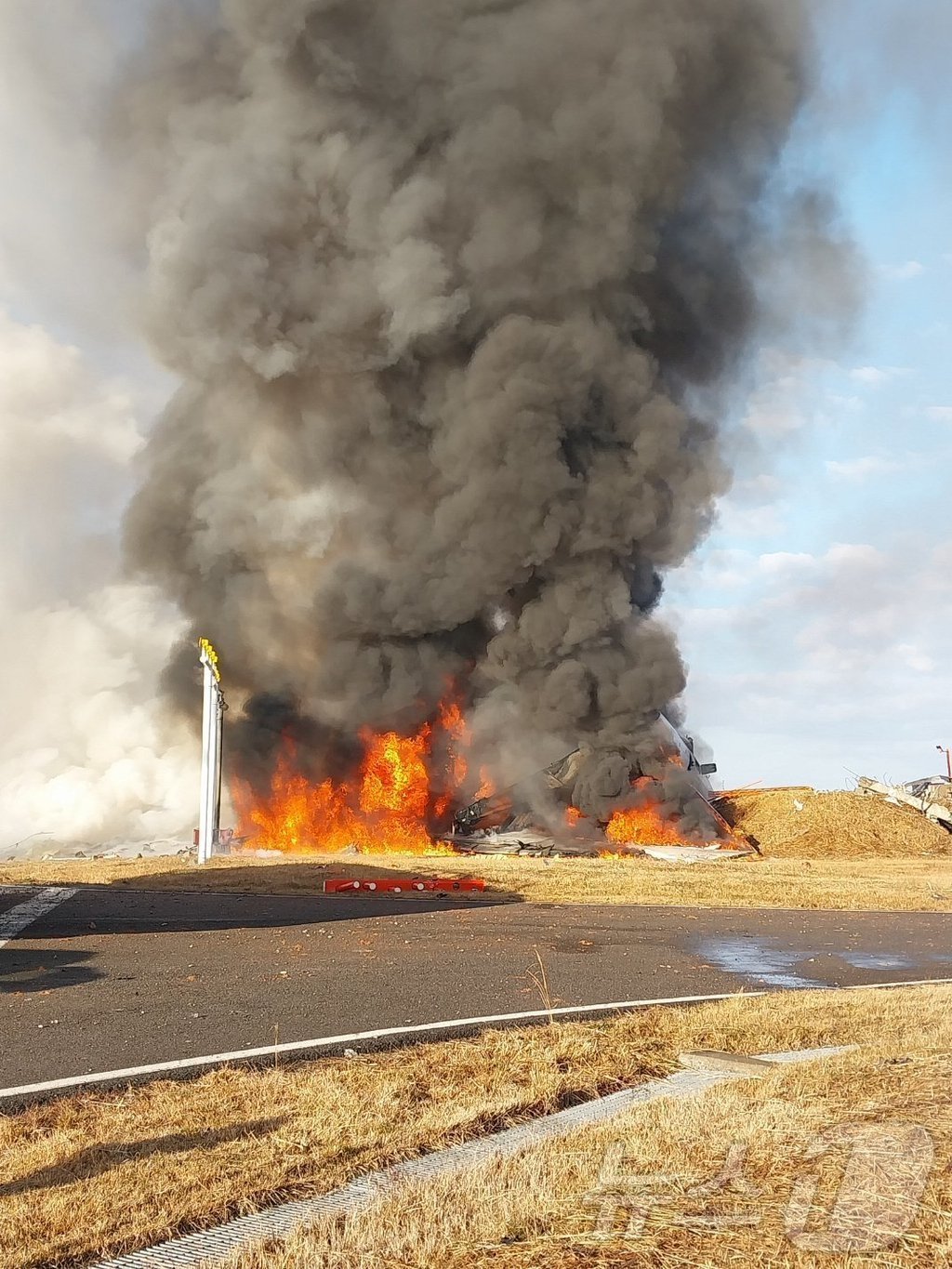 29일 전남 무안국제공항에서 승객과 승무원 181명이 탑승한 여객기가 추락해 불길이 치솟고 있다. (사진 온라인 커뮤니티) 2024.12.29/뉴스1