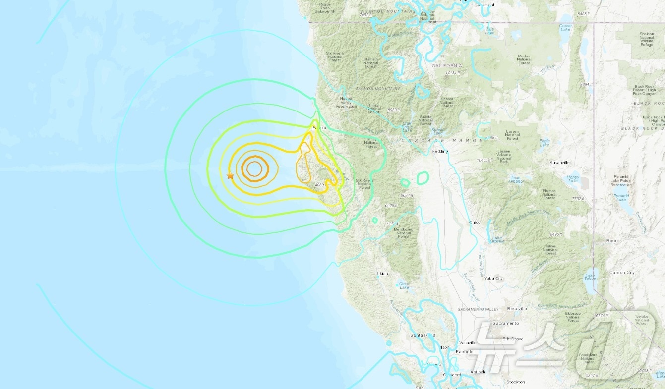 미국 캘리포니아 펀데일 인근 해상에서 5일&#40;현지시간&#41; 규모 7의 지진이 발생했다. &#40;출처=미국 지질조사국 홈페이지&#41; 2024.12.6./뉴스1