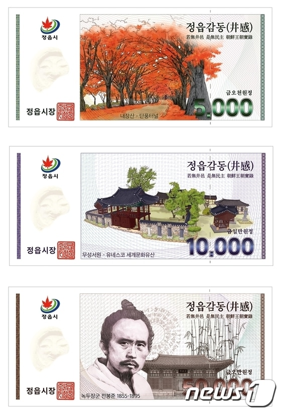 전북자치도 정읍시가 지난 2029년 발행한 지류형 정읍사랑상품권(뉴스1/DB)