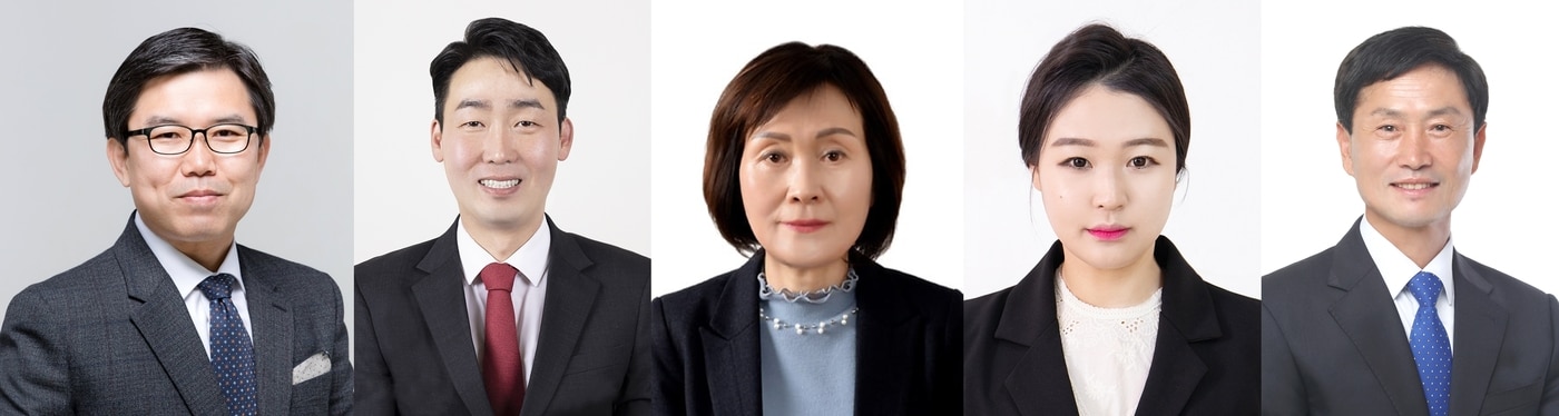 왼쪽부터 이상식‧김준석‧이예숙‧이정현‧이양재 당선인.