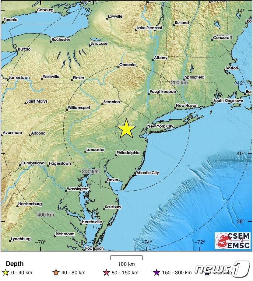 뉴저지에서 규모 5.1 지진이 발생했다. <출처=EMSC>