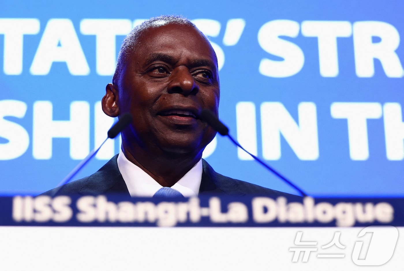 제21차 아시아안보회의(샹그릴라 대화)가 열리는 싱가포르를 방문 중인 로이드 오스틴 미 국방장관이 1일(현지시간) 연설하고 있다. 24.06.01 ⓒ 로이터=뉴스1 ⓒ News1 김예슬 기자