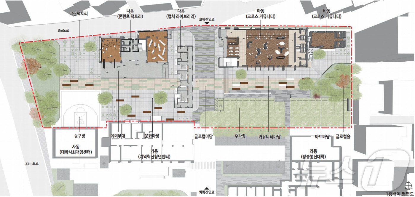 진주시 상대지구 '글로컬 콘텐츠 캠퍼스 조성' 설계 공모 당선작 배치도(진주시 제공).