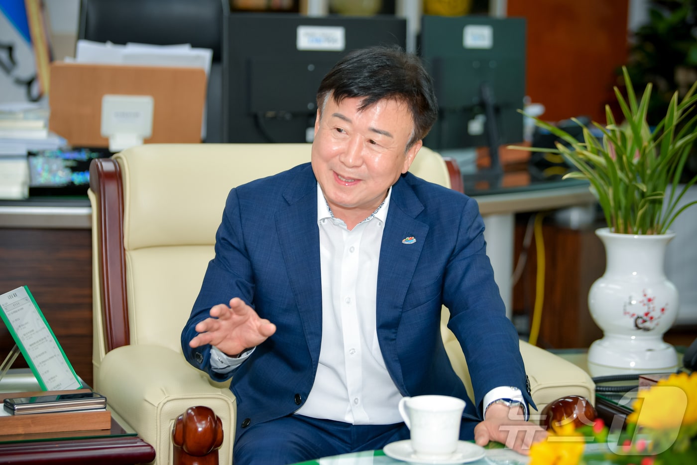 정기명 전남 여수시장이 26일 시청 시장실에서 뉴스1 취재진과 인터뷰를 하고 있다.(여수시 제공)2024.6.26/뉴스1 ⓒ News1 