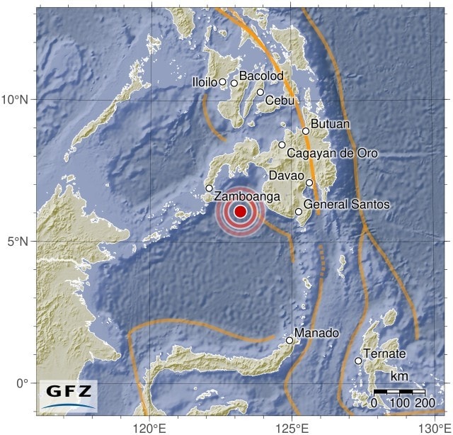 필리핀 남부 민다나오섬에서 11일 규모 6.7의 지진이 발생했다. 2024.07.11/ (독일 지구과학연구센터 갈무리)