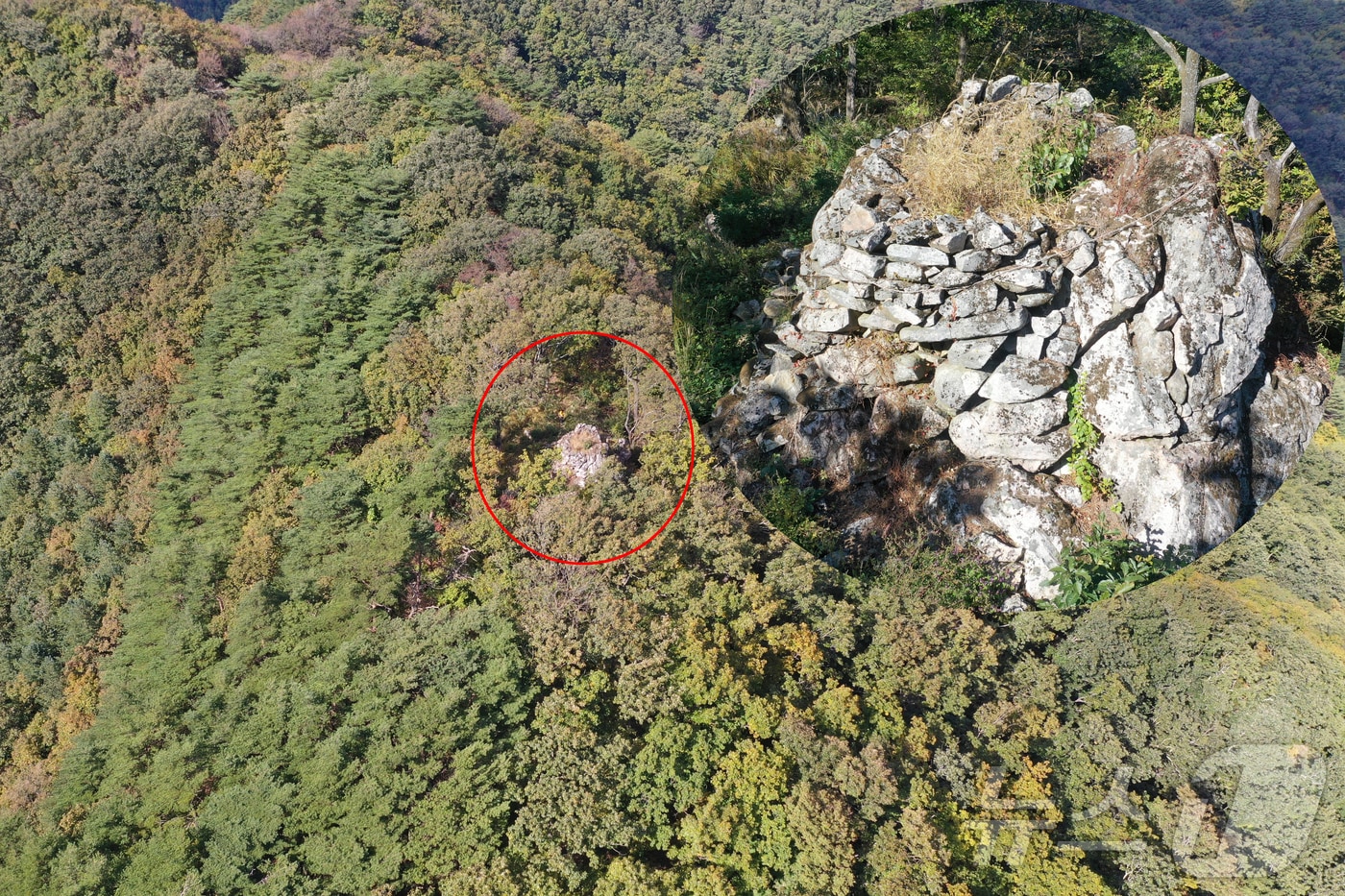 영덕군 영해면에 있는 '광산봉수가 경북도 기념물로 지정됐다.(붉은 원안이 봉수대).(영덕군 제공) 