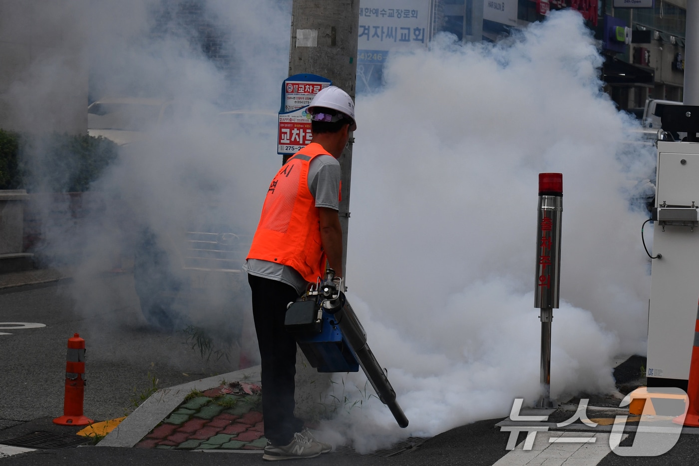 경북 포항시 방역팀이 북구 창포동에서 모기와 해충 방역 작업을 하고 있다.(뉴스1 자료, 재판매 및 DB금지) ⓒ 뉴스1 최창호 기자