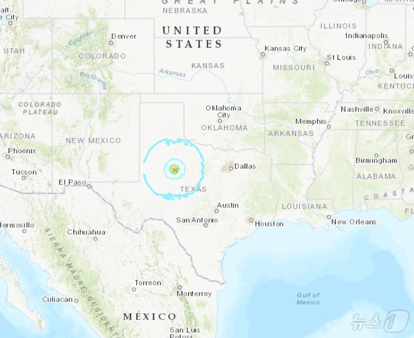 미국 텍사스주에서 규모 4.8 지진이 발생했다. &lt;출처=미 지질조사국&gt;
