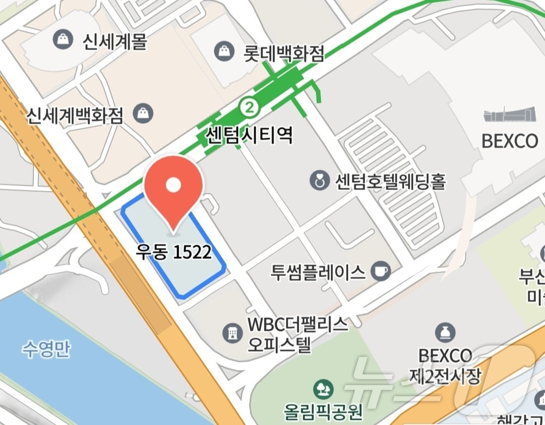 부산 해운대구 우동 1522번지.&#40;네이버 지도 갈무리.&#41;