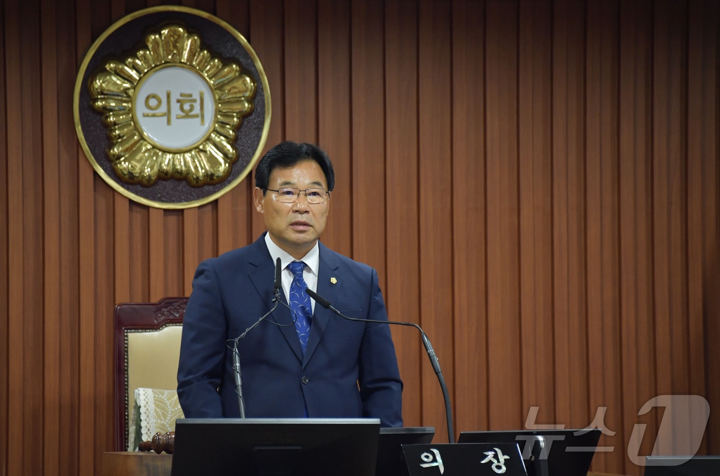 조용훈 논산시의회 의장이 22일 열린 제258회 임시회 1차 본회의에서 개회사를 하고 있다. (논산시의회 제공) / 뉴스1 