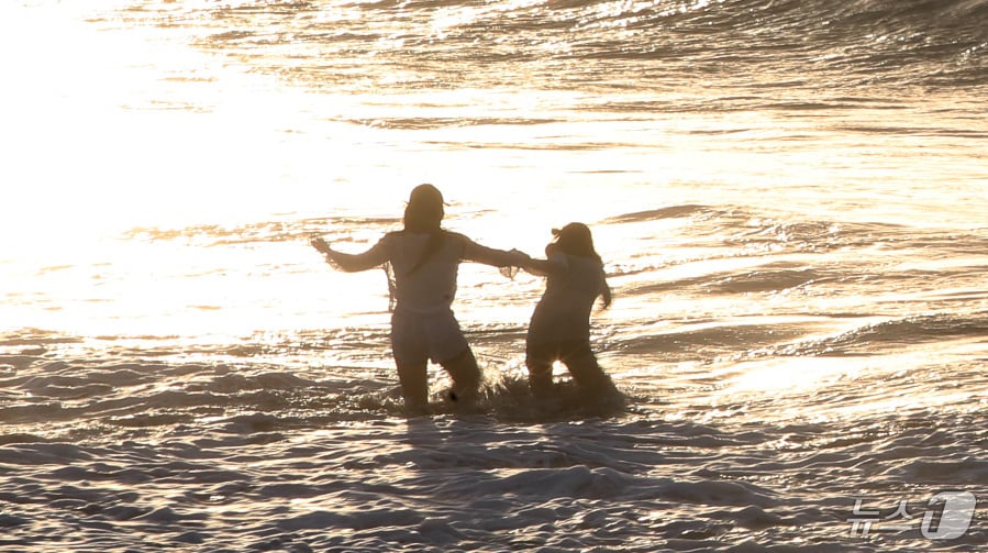 28일 오후 제주시 이호해수욕장에서 도민과 관광객들이 더위를 쫓고 있다. 024.8.28/뉴스1 ⓒ News1 오현지 기자