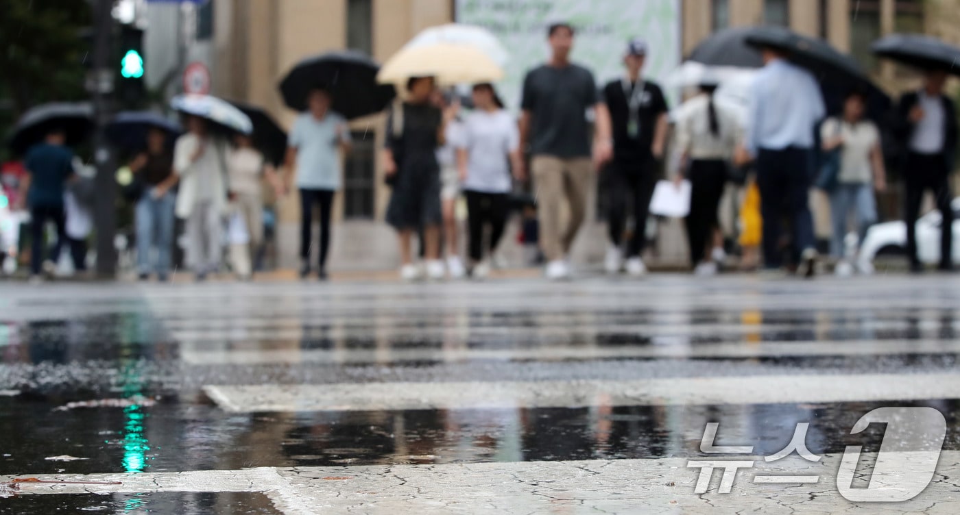 횡단보도에서 우산을 쓴 시민들이 이동하고 있다. /뉴스1 ⓒ News1 박세연 기자