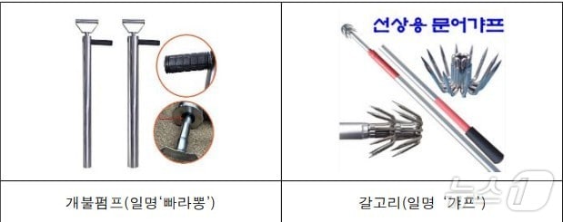 개불펌프, 갈고리&#40;중부지방해양경찰청 제공&#41;