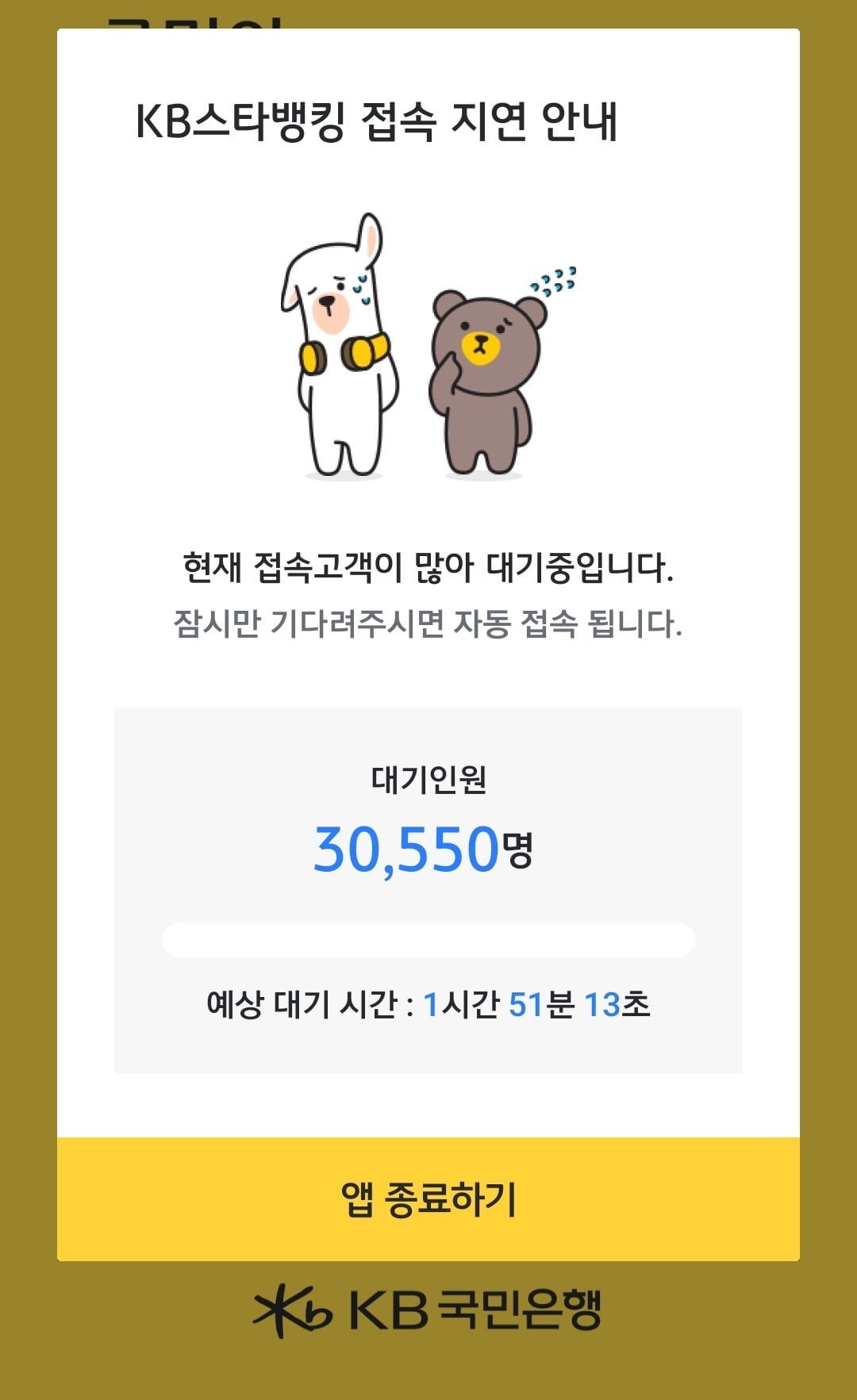 국민은행 앱 접속오류…