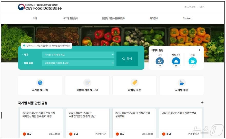 글로벌 식품안전규제 정보시스템&#40;CES Food DB&#41;/식약처 제공.