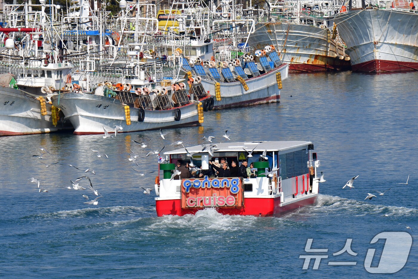 설 연휴 마지막날인 지난 30일 경북 포항시 동빈운하에서 관광객들이 크루즈 여행을 즐기고 있다. 2025.1.30/뉴스1 ⓒ News1 최창호 기자