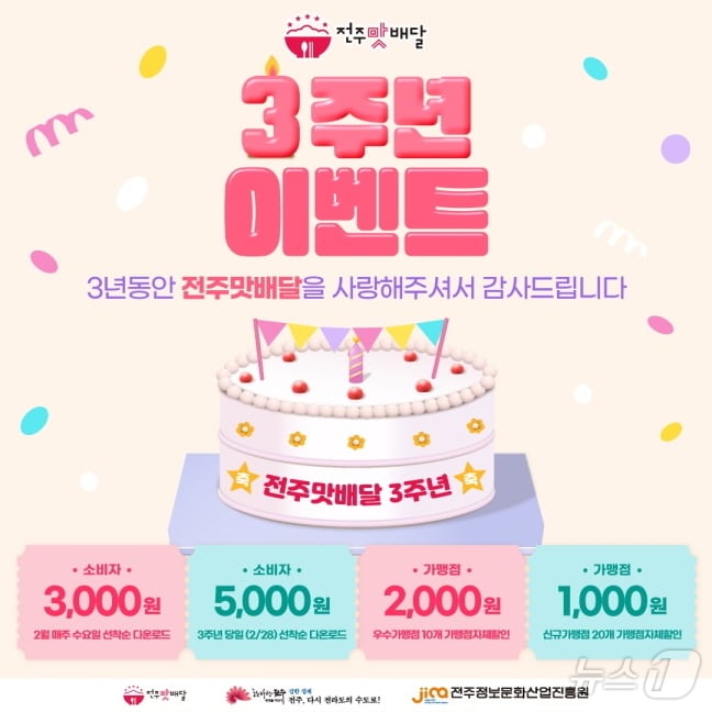 전북 전주시 공공형배달앱인 &#39;전주맛배달&#39;이 출시 3주년을 앞두고 다양한 이벤트를 진행한다./뉴스1