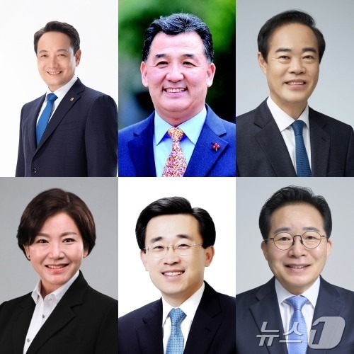 내년 6·3지방선거 광주 동구청장 후보들. 윗줄 왼쪽부터 임택, 진선기, 홍기월, 아랫줄 왼쪽부터 박미정, 김성환, 노희용./뉴스1 