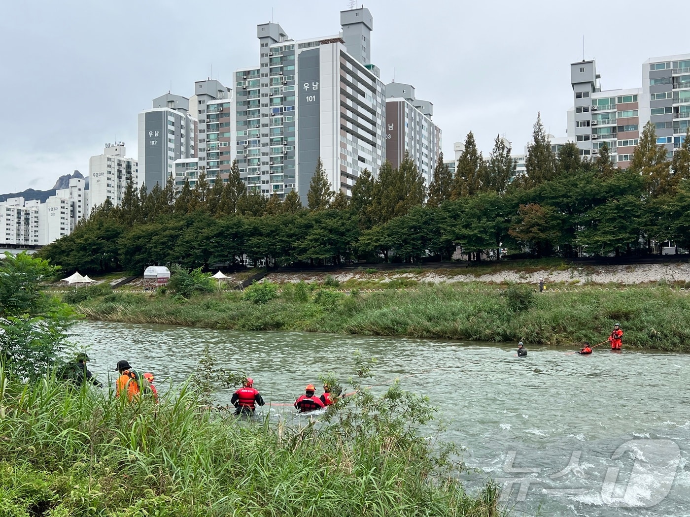 14일 경기 의정부시 중랑천 일대에서 전날 물에 빠져 실종된 중학생을 찾기 위한 수색 작업이 벌어지고 있다.(경기북부소방재난본부 제공. 재판매 및 DB 금지) 2025.10.14/뉴스1