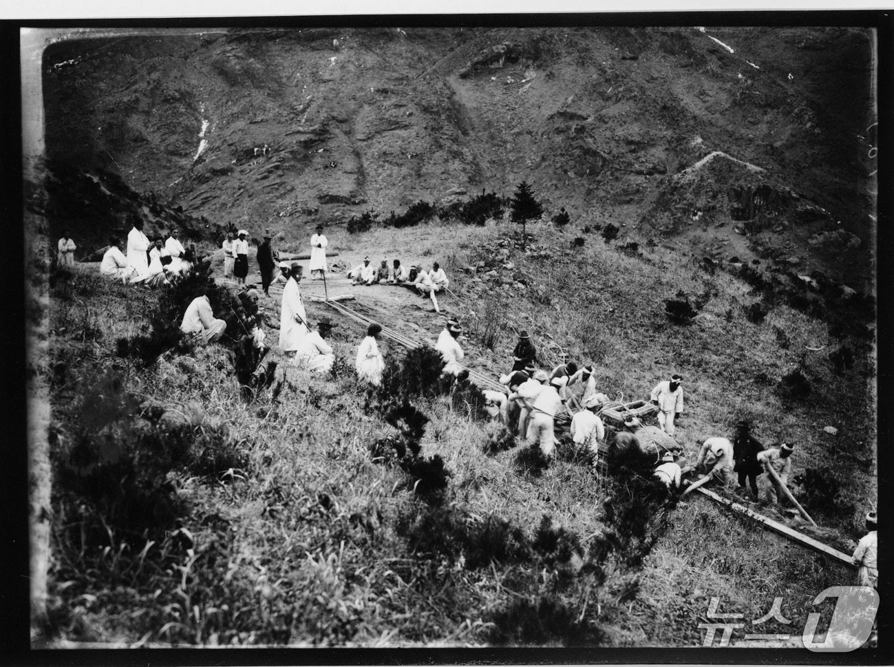 일제에 의해 제천시 한수면 송계리 월광사지에서 반출되고 있는 원랑선사탑비.(제천문화원 제공. 재판매 및 DB금지)/뉴스1