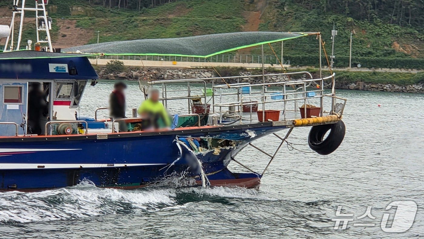 전남 고흥군 장예항 인근 해상에서 충돌한 7톤급 낚시어선의 모습.(여수해경 제공. 재판매 및 DB 금지) 2025.10.15