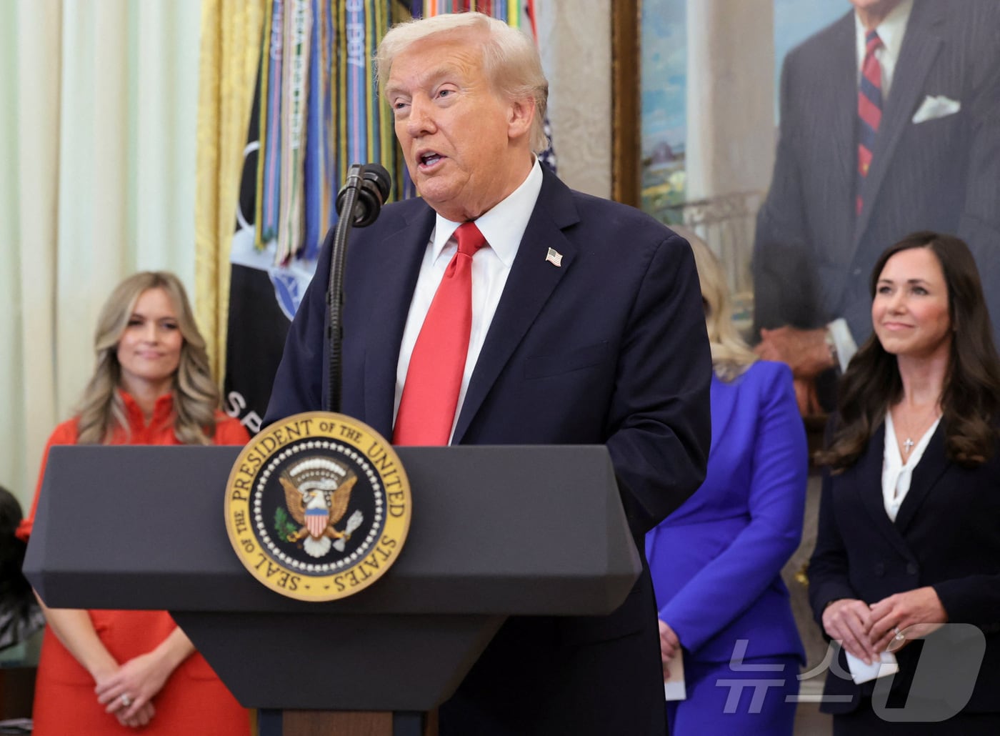 16일&#40;현지시간&#41; 도널드 트럼프 미국 대통령이 워싱턴DC 백악관에서 불임 치료 보험 적용 관련 발표를 하고 있다. 2025.10.16 ⓒ 로이터=뉴스1 ⓒ News1 김지완 기자