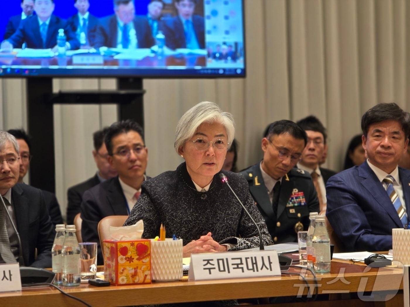 강경화 주미대사가 17일(현지시간) 미국 뉴욕 유엔대표부에서 열린 국회 외교통일위원회 국정감사에서 답변하고 있다. ⓒ News1 류정민 특파원