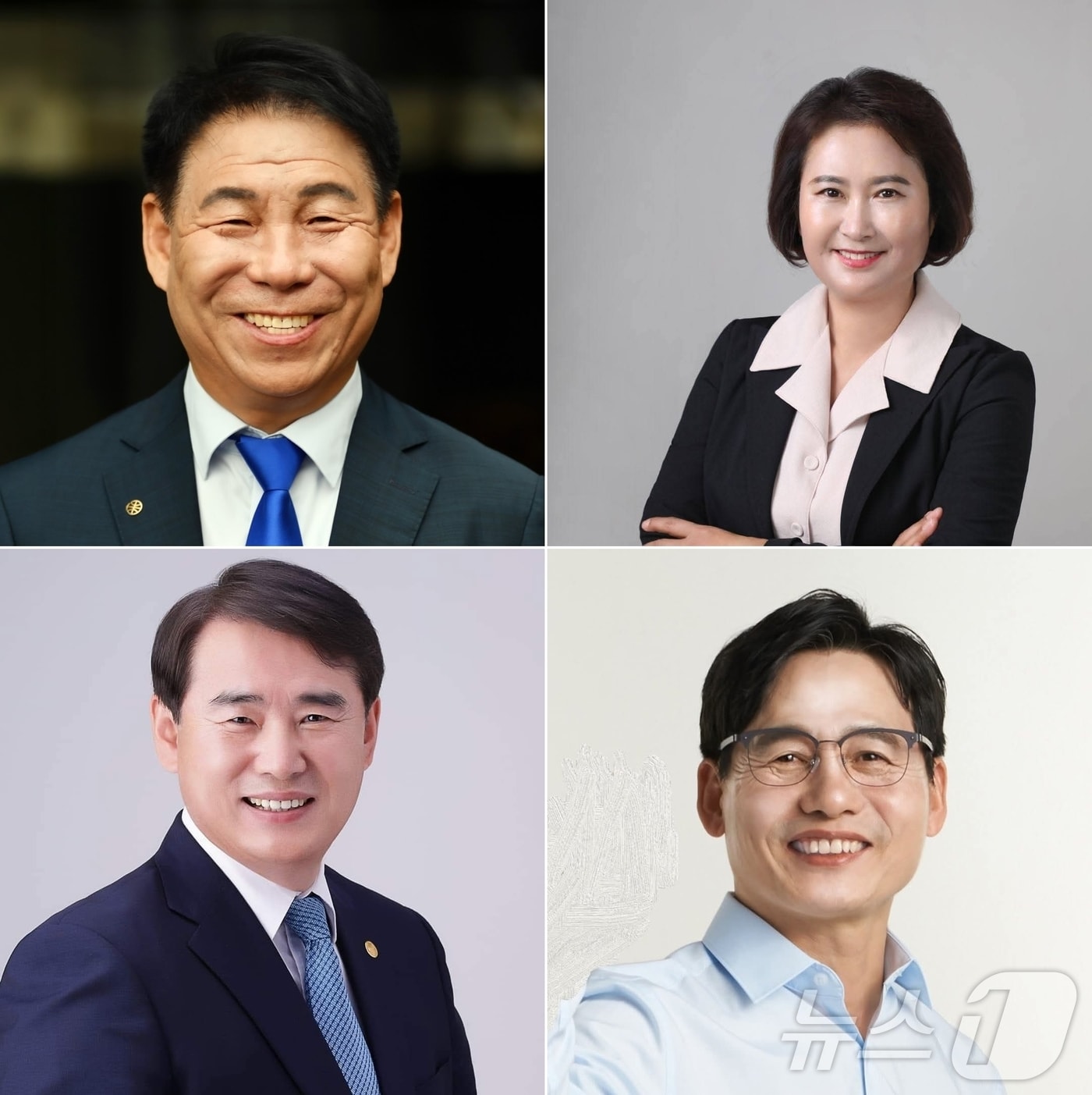 광주교육감 후보군. 윗줄 왼쪽부터 김용태, 오경미, 아랫줄 왼쪽부터 이정선, 정성홍.&#40;가나다순&#41;