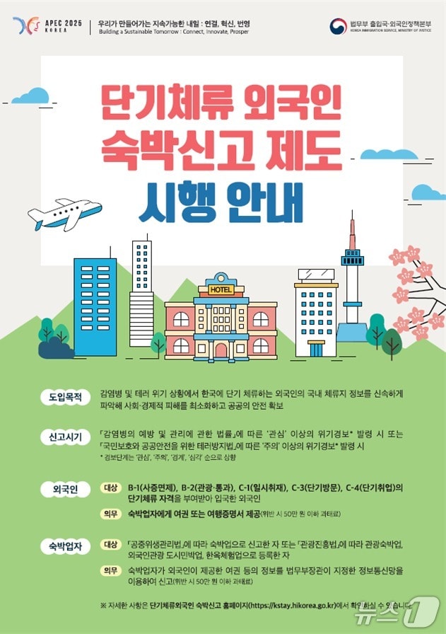 단기체류외국인 숙박신고제도 안내자료. (법무부 제공)