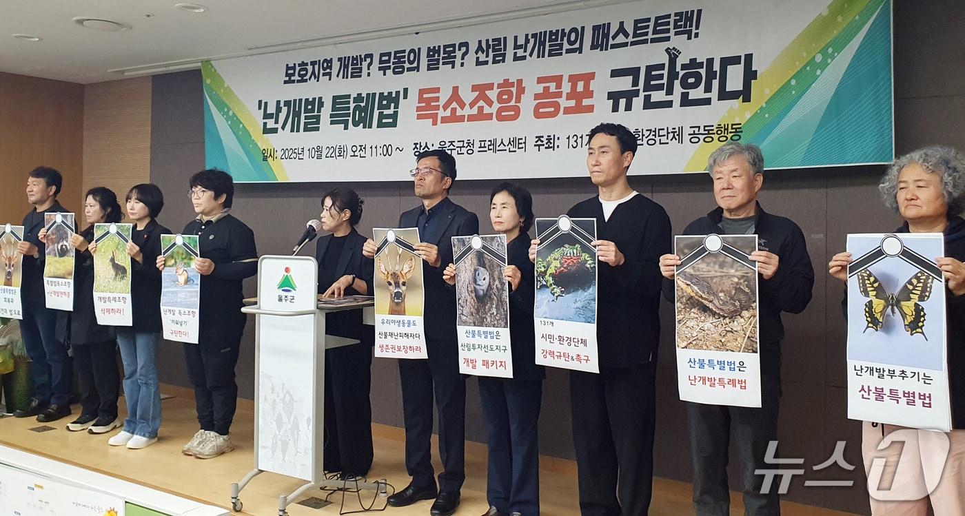 울산환경운동연합 관계자들이 22일 울주군청 프레스센터에서 기자회견을 하고 있다. (울산환경운동연합 제공. 재판매 및 DB 금지) /뉴스1