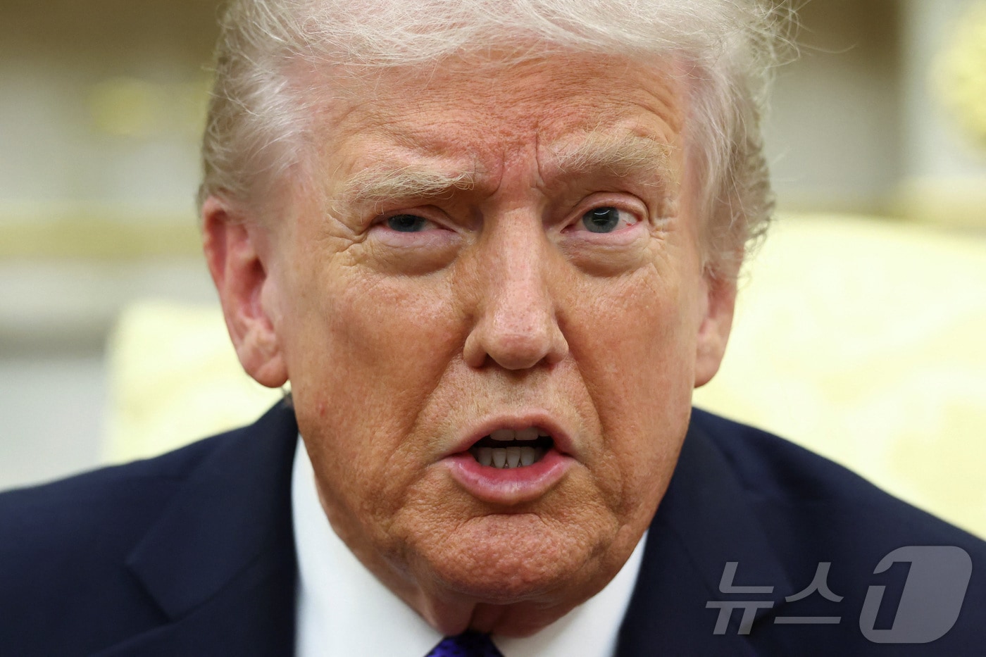 도널드 트럼프 미국 대통령이 22일&#40;현지시간&#41; 미국 워싱턴DC 백악관에서 마르크 뤼터 북대서양조약기구&#40;NATO·나토&#41; 사무총장과의 회담에서 발언하고 있다. 2025.10.22. ⓒ 로이터=뉴스1 ⓒ News1 류정민 특파원