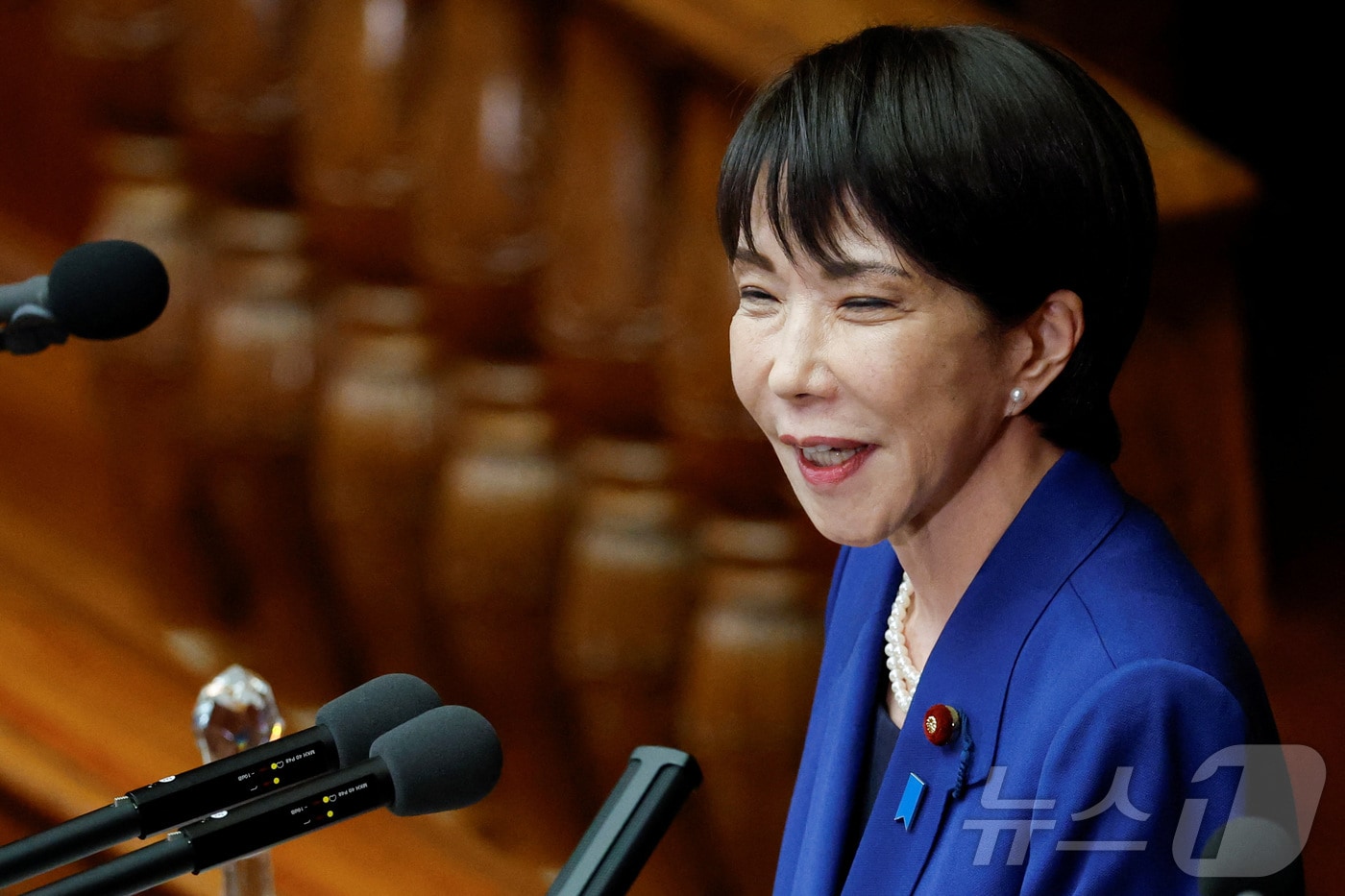 24일 다카이치 사나에 신임 일본 총리가 도쿄 국회의사당에서 취임 후 첫 소신표명 연설을 하고 있다. 2025.10.24 ⓒ 로이터=뉴스1 ⓒ News1 김지완 기자