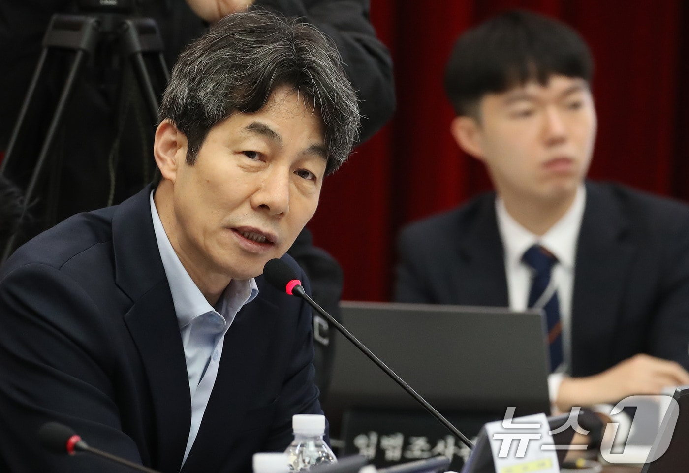 윤건영 더불어민주당 의원이 27일 오전 대구시청 산격청사에서 열린 국회 행정안전위원회의 대구시에 대한 국정감사에서 질의하고 있다. 2025.10.27/뉴스1 ⓒ News1 공정식 기자