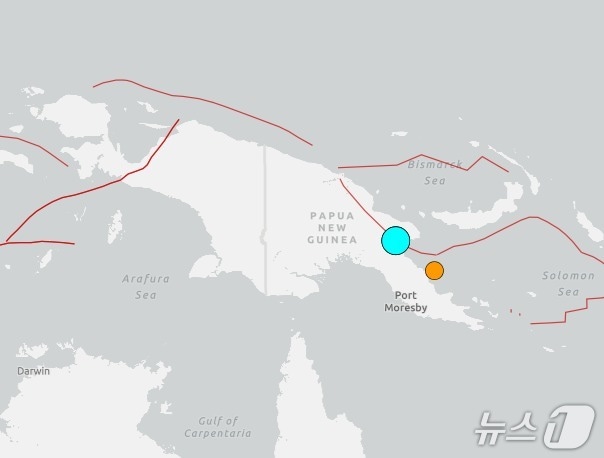 파푸아뉴기니 동부에서 규모 6.6 지진이 발생했다. (USGS 제공)
