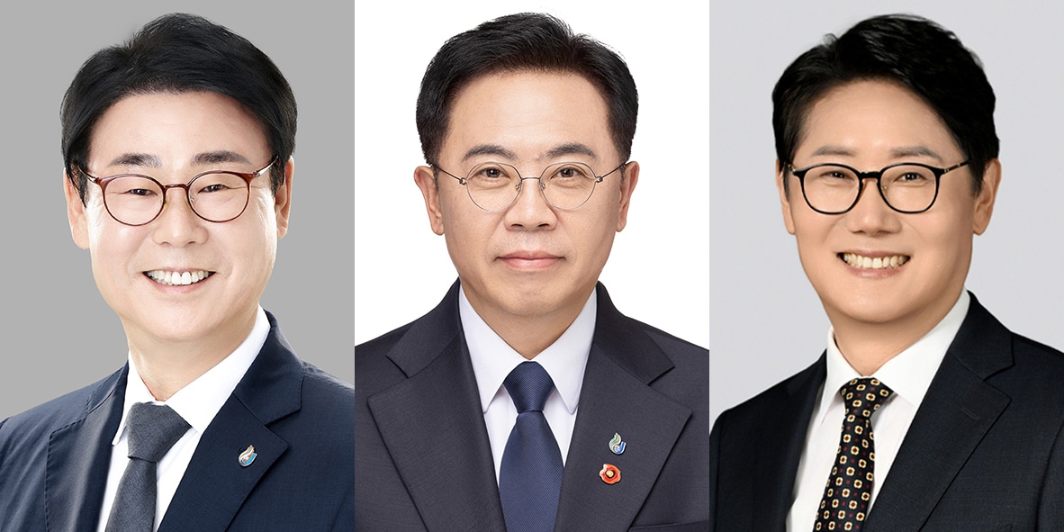 (왼쪽부터) 제12대 제주대학교 총장 임용 후보자 선거 기호 1번 양덕순 후보, 기호 2번 양창용 후보, 기호 3번 김재훈 후보.