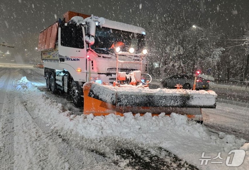 강남구 도로 제설 작업 모습(강남구청 제공)