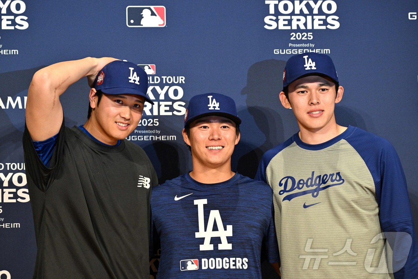 메이저리그 LA 다저스에서 뛰는 오타니&#40;왼쪽부터&#41;, 야마모토, 사사키.ⓒ AFP=뉴스1